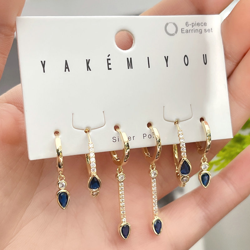 Blue charm hoop set earring