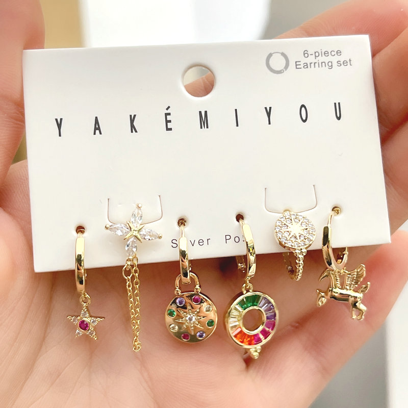 Round rainbow charm set earring