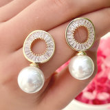 Mirco Pave Zircon Earring With Round Pearl