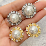 Mirco Pave Round Pearl Earring
