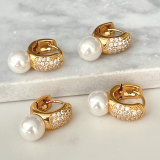 Round hoop pearl charm ear stud