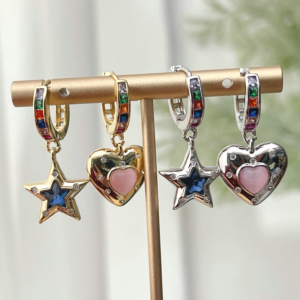Fashion Colorful Zircon Heart Star Charm Earring