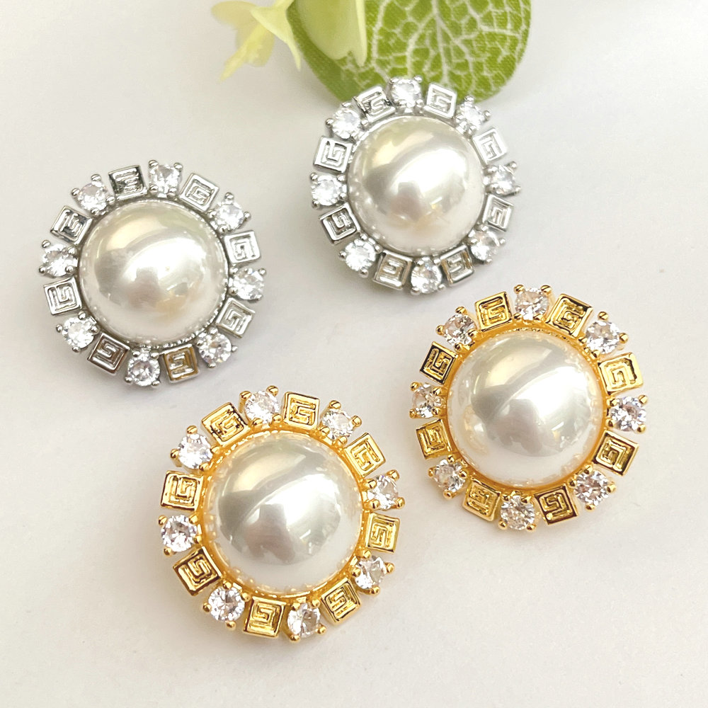 Mirco Pave Round Pearl Earring