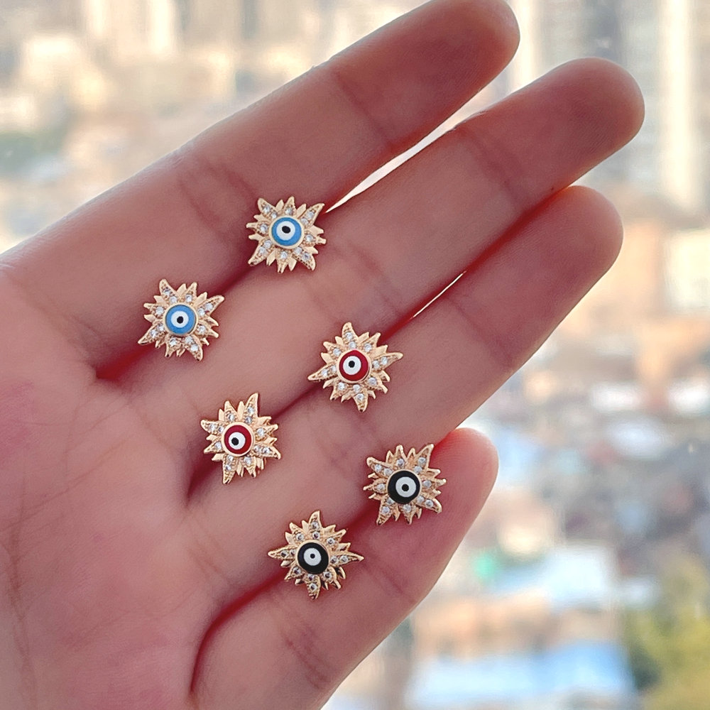 Enamel sunflower ear stud