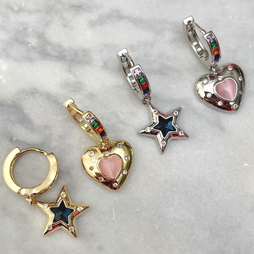 Fashion Colorful Zircon Heart Star Charm Earring