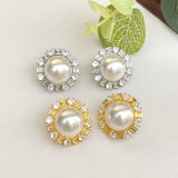 Mirco Pave Round Pearl Earring