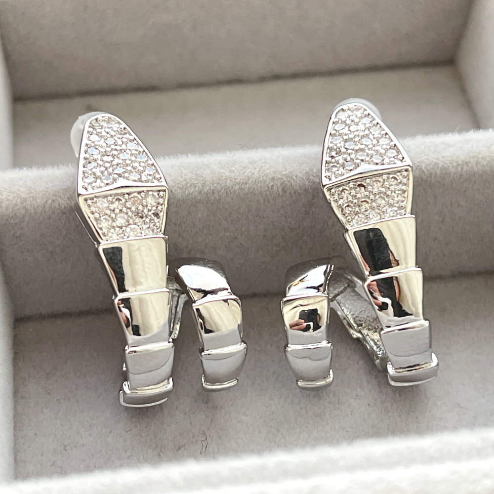 Pave S snake earring