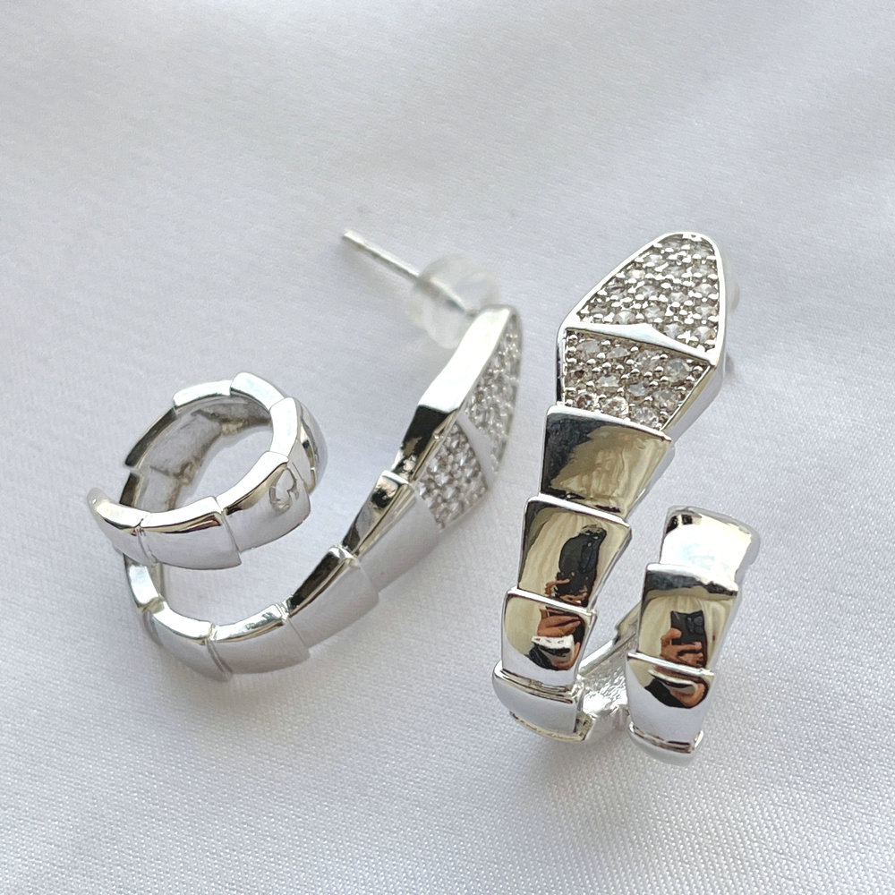 Pave S snake earring