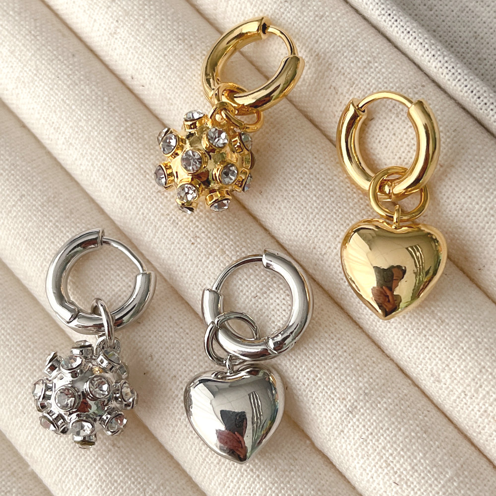 Heart drop charm earring