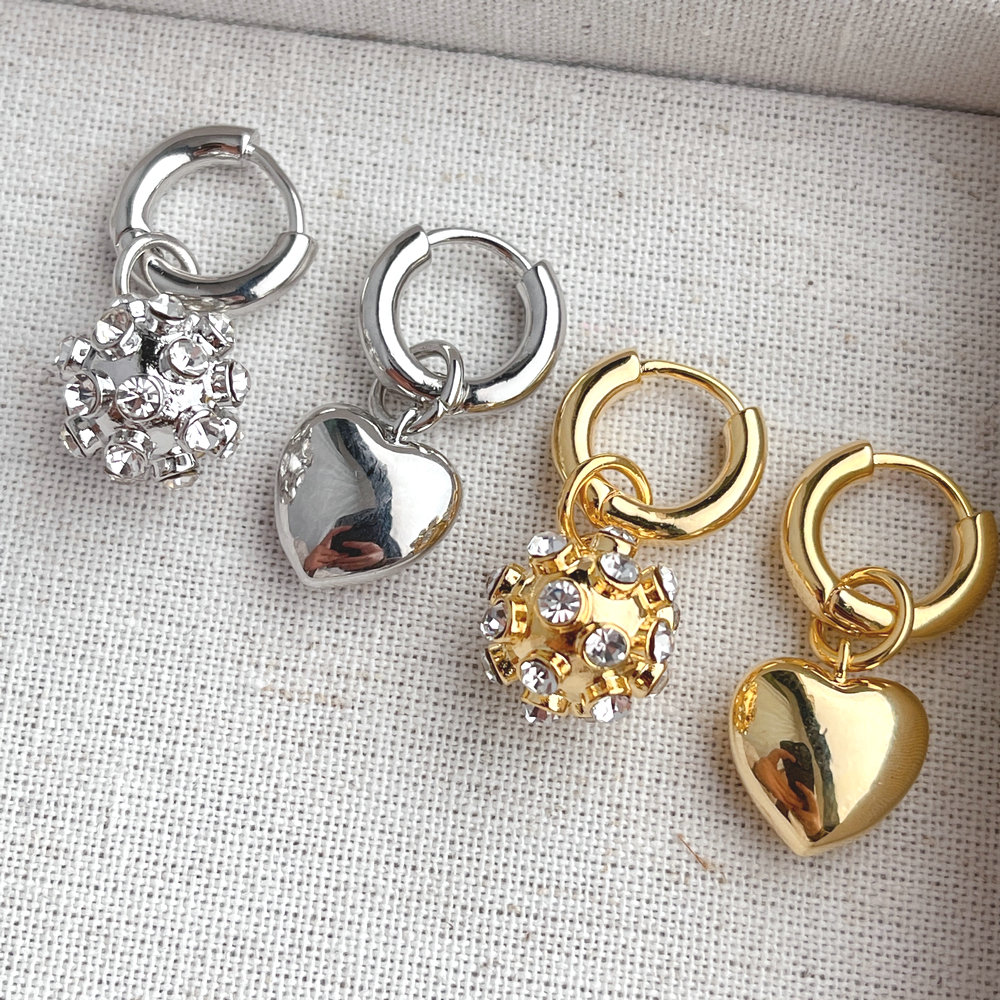 Heart drop charm earring