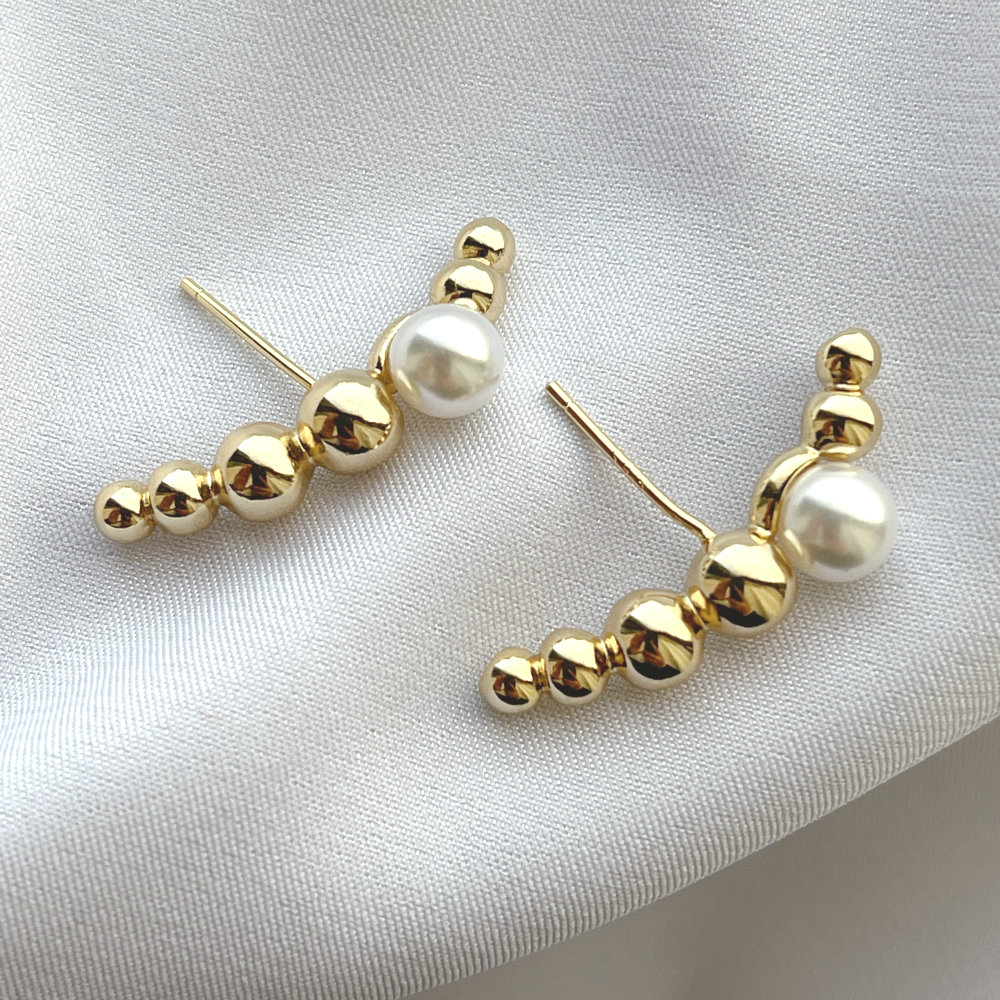 Brass beaded long ear stud