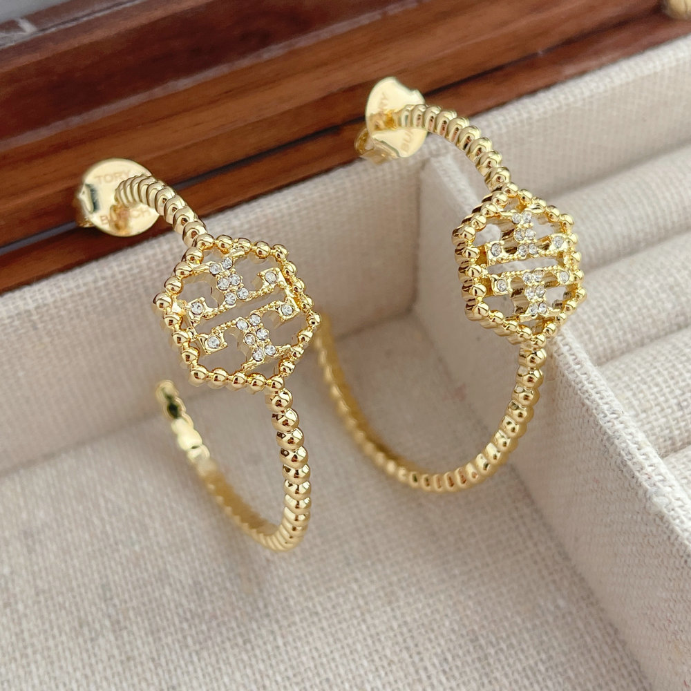 Gold beaded big hoop earring
