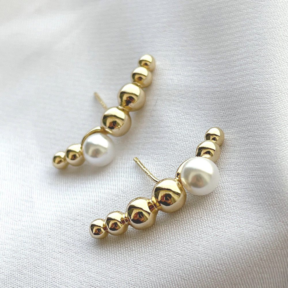 Brass beaded long ear stud