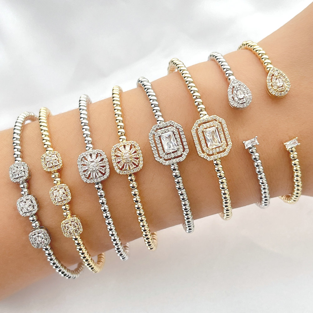 Pave ball beaded bangel