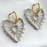 Pave heart earring with gold hoop