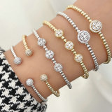 Pave round ball beaded bangle