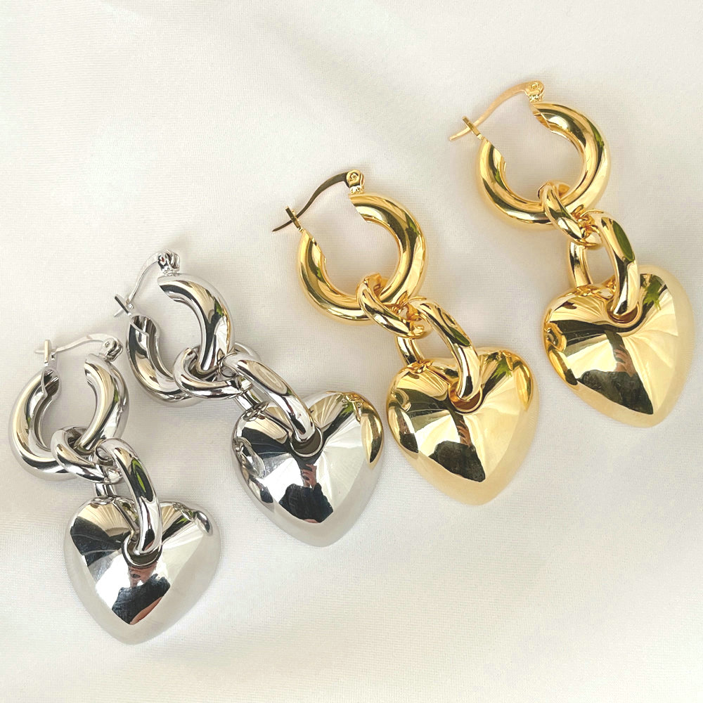 Long heart charm earring