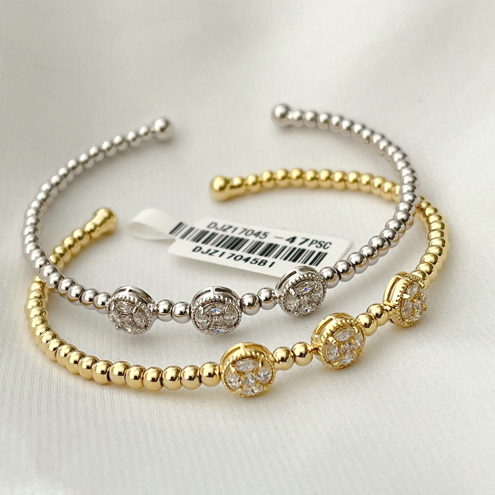 Three round charm pave beaded ball bangle