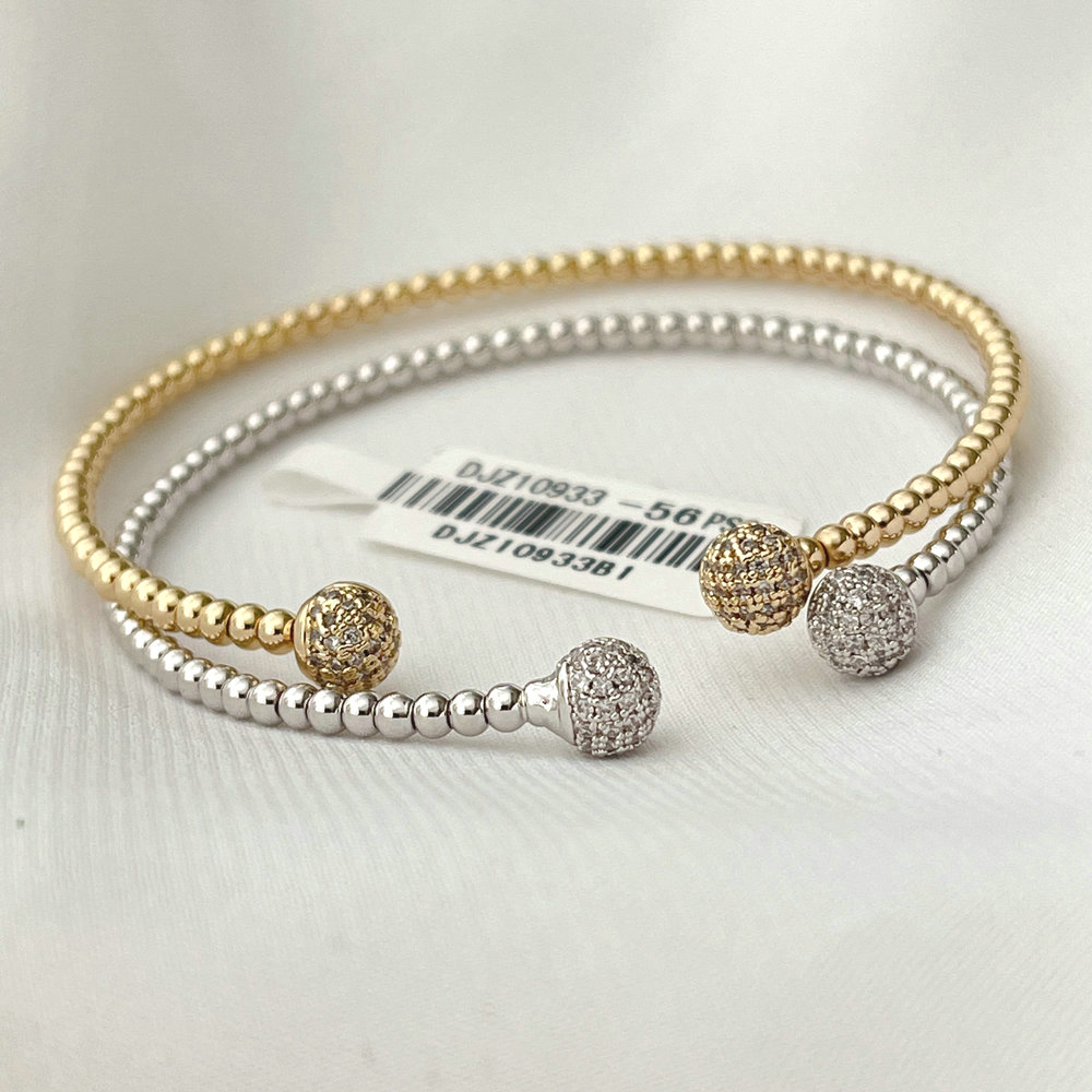 Pave round ball beaded bangle