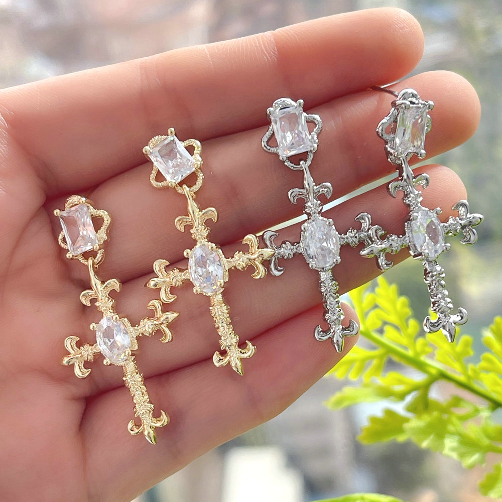 Crystal cross earring