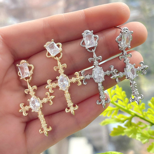 Crystal cross earring