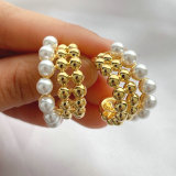 Ball beaded with pearl hoop earring