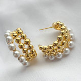 Ball beaded with pearl hoop earring