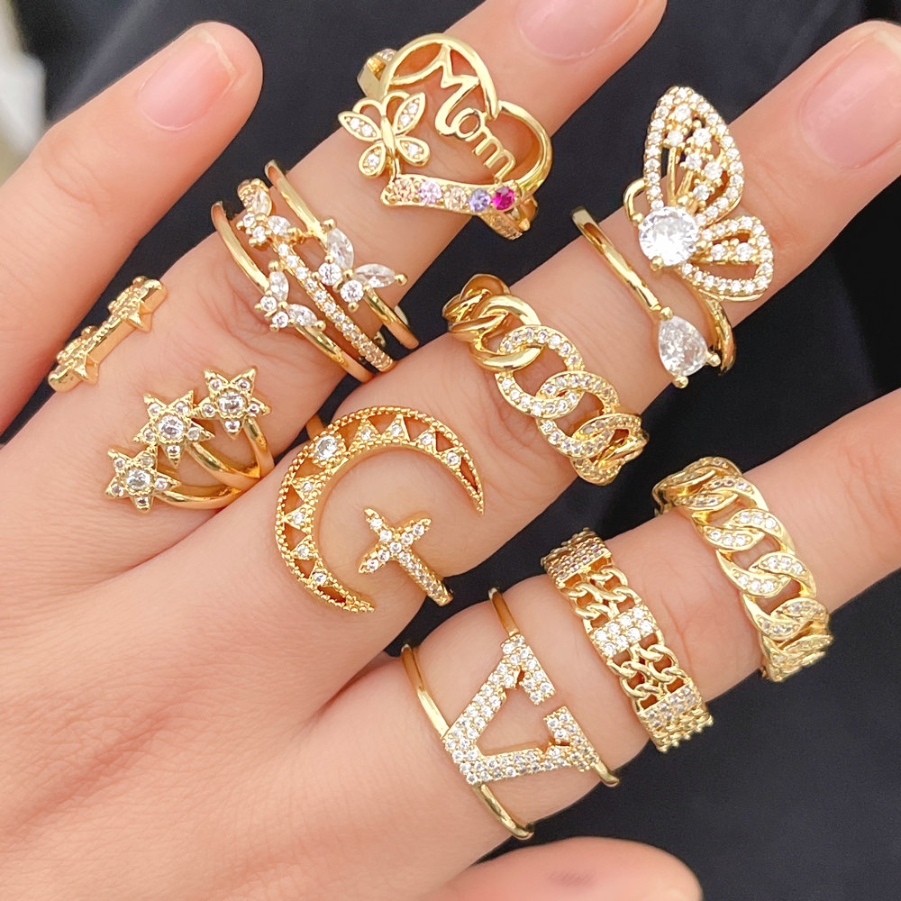 Mirco Pave Moon Adjustable Ring