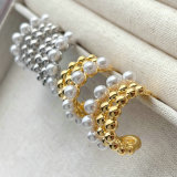 Ball beaded with pearl hoop earring