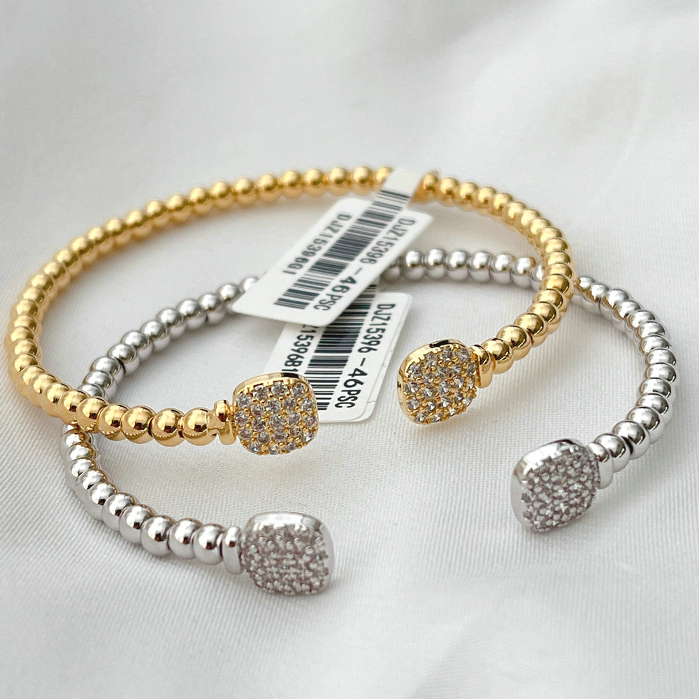 Pave round ball beaded bangel