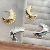 Light metal moon earing with samll pearl
