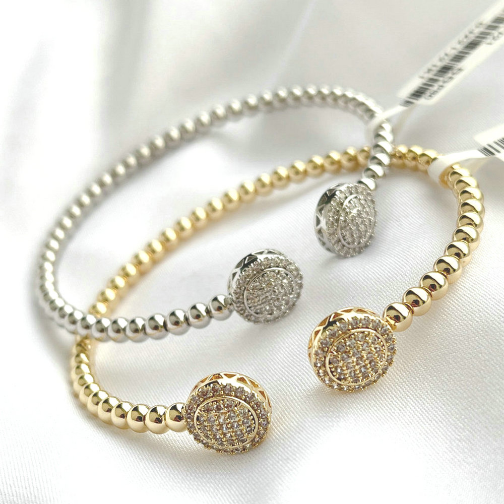 Pave round ball beaded bangel