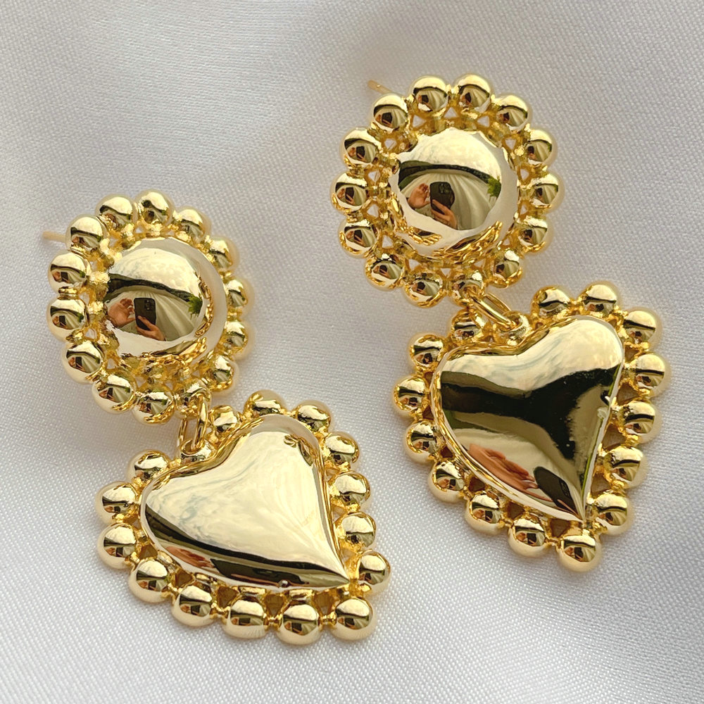 Gold heart drop earring