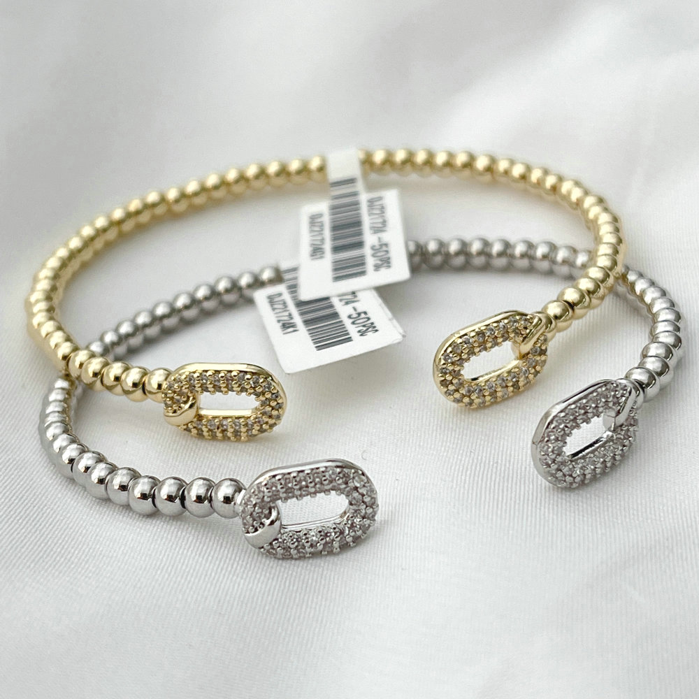 Pave round ball beaded bangel