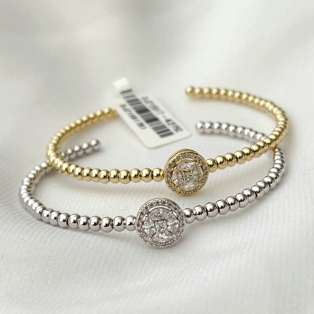 Pave round charm ball beaded bangel