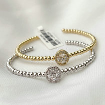 Pave round charm ball beaded bangel
