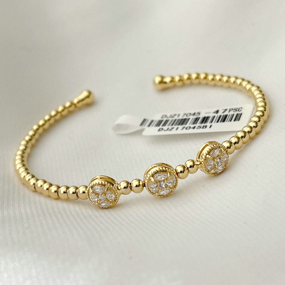 Three round charm pave beaded ball bangle
