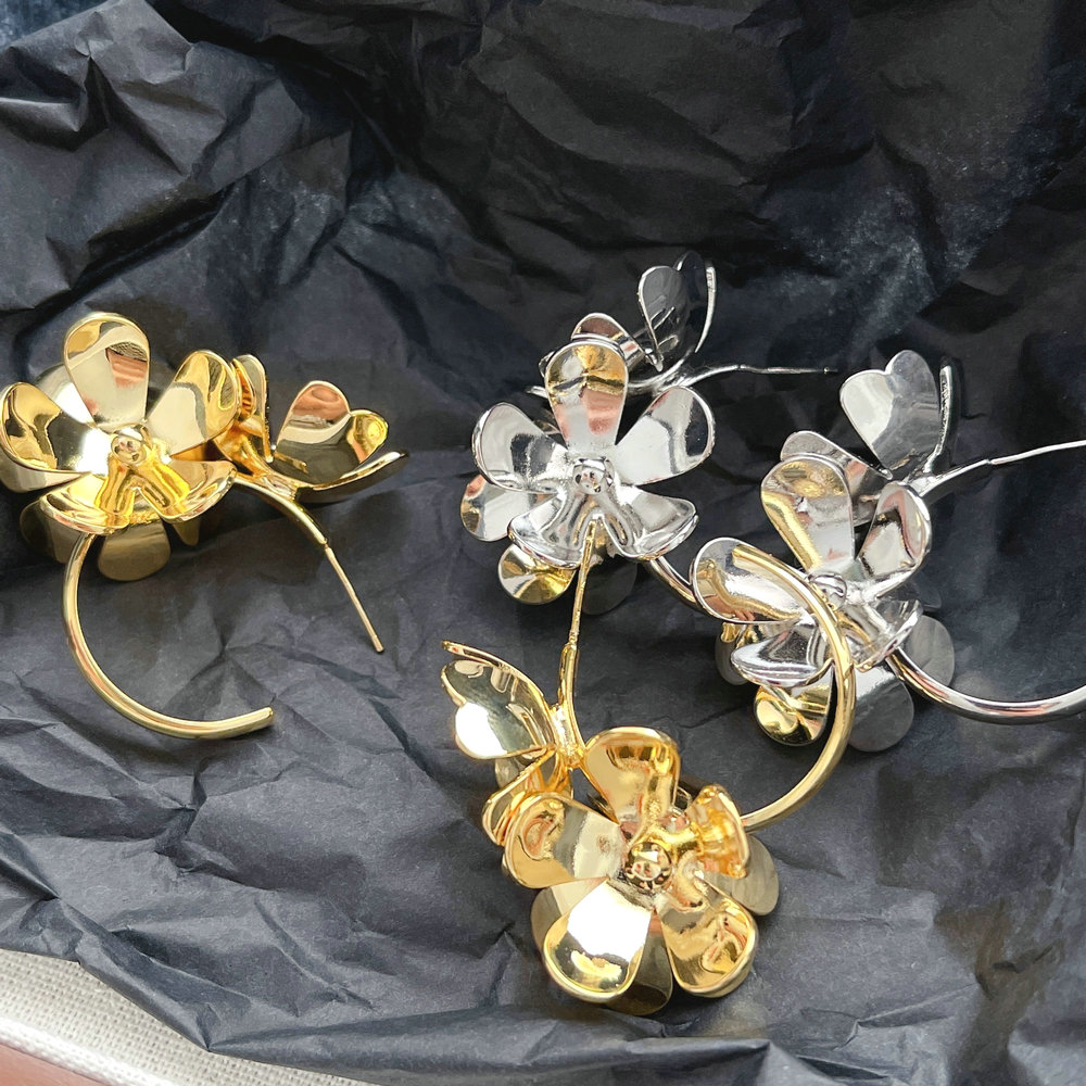 Metal Flower Hoop Earring