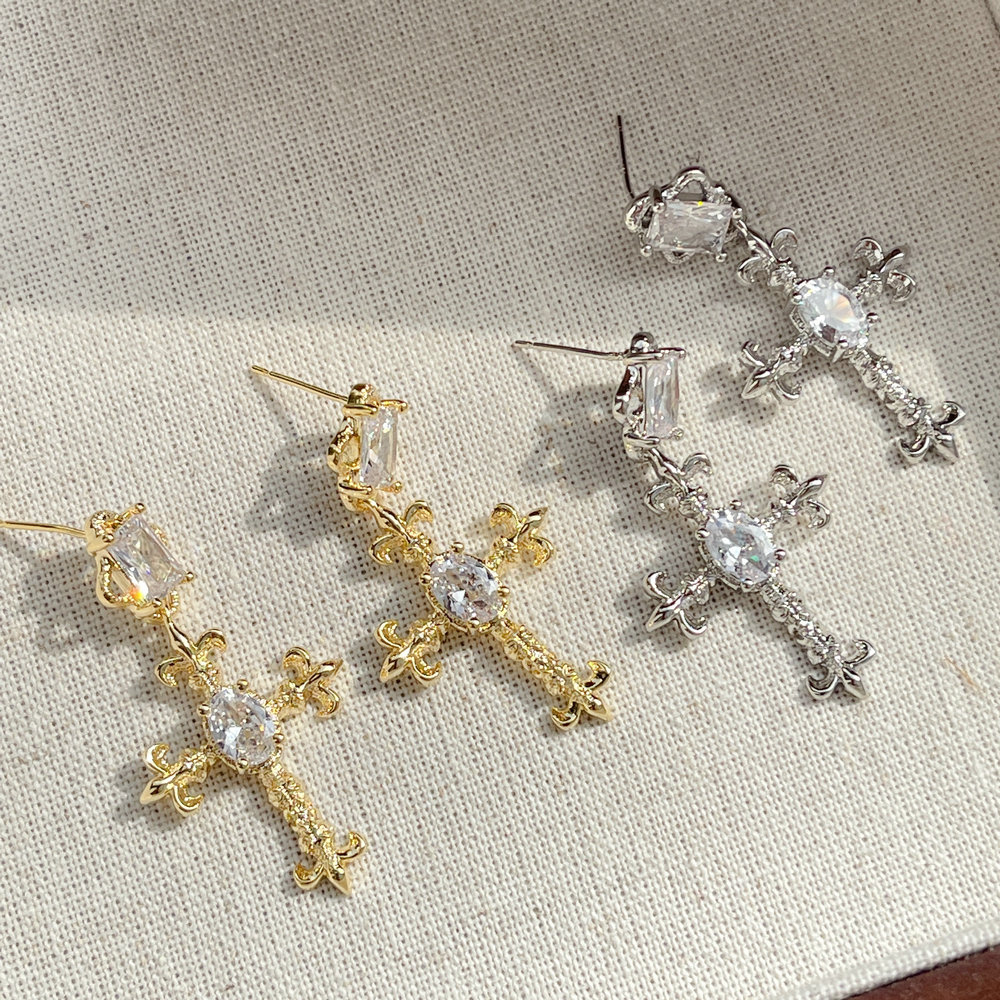 Crystal cross earring