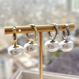 Big pearl charm hoop earring