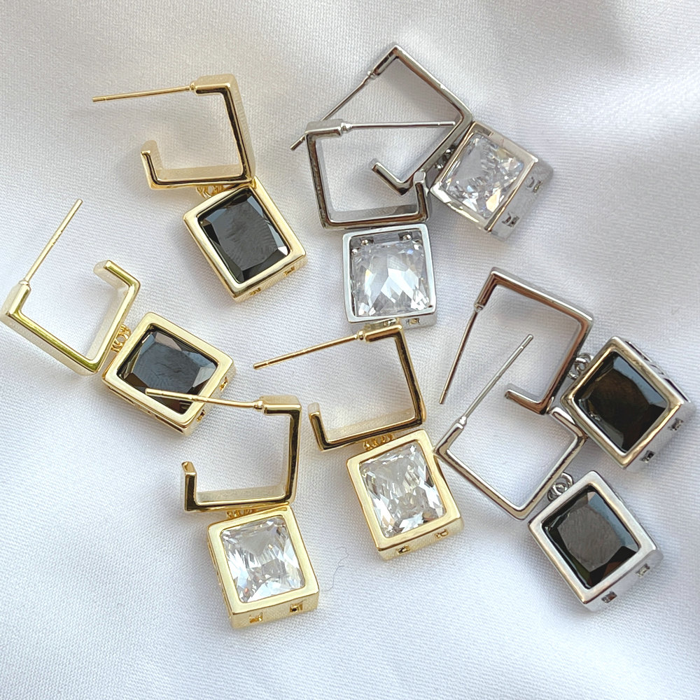 Square zircon charm hoop earring
