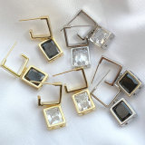 Square zircon charm hoop earring