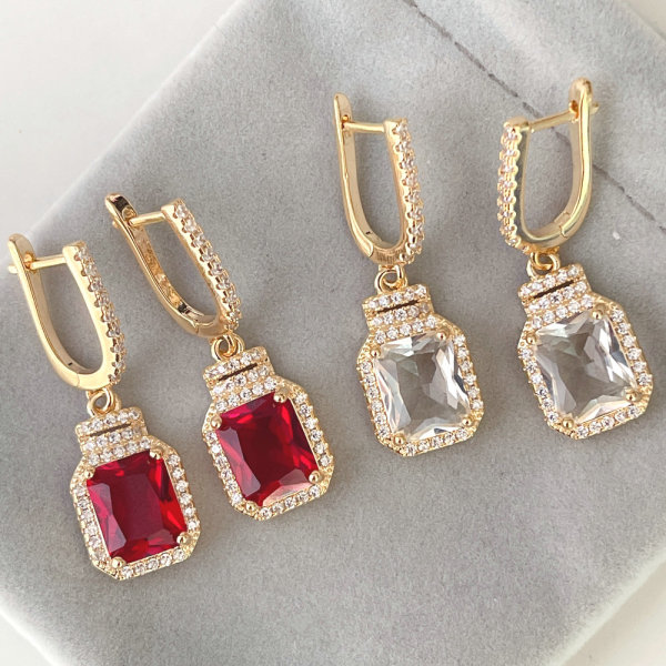 Mirco pave zircon square charm drop earring