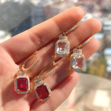 Mirco pave zircon square charm drop earring