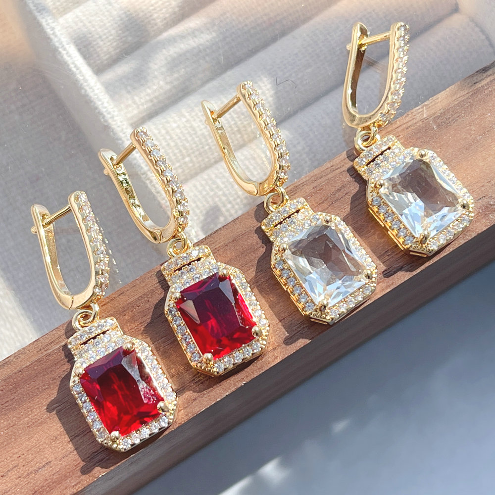 Mirco pave zircon square charm drop earring