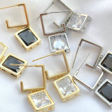 Square zircon charm hoop earring
