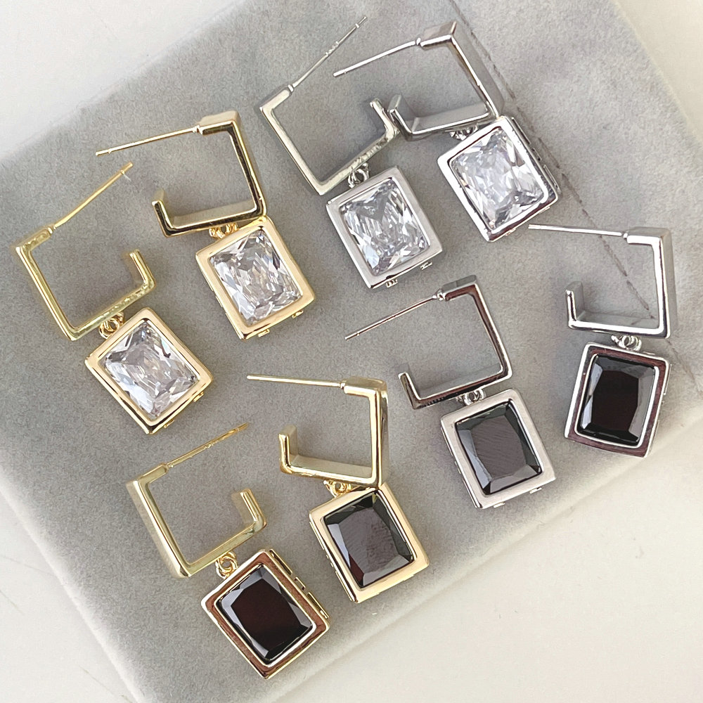 Square zircon charm hoop earring