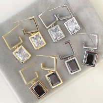 Square zircon charm hoop earring