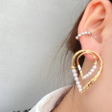 Pearl and metal mix big earring stud