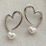 Big heart earring stud with heart pearl